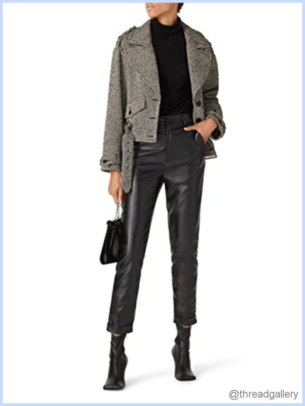 Boucle Knit Short Jacket Oversized Collar Tie Belt Fitted Fall